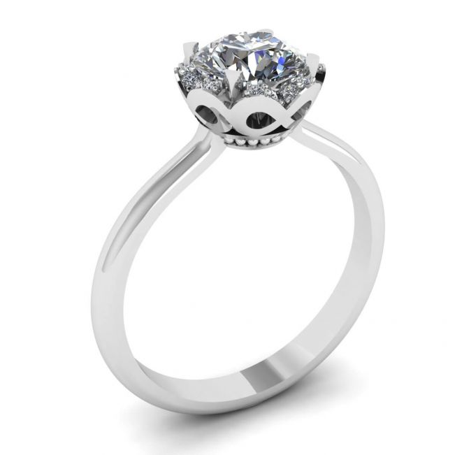Lace Flower Cushion Diamond Ring White Gold - Photo 3