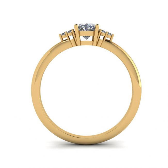 Oval Diamond with 3 Side Diamonds Ring Yellow Gold - Photo 1