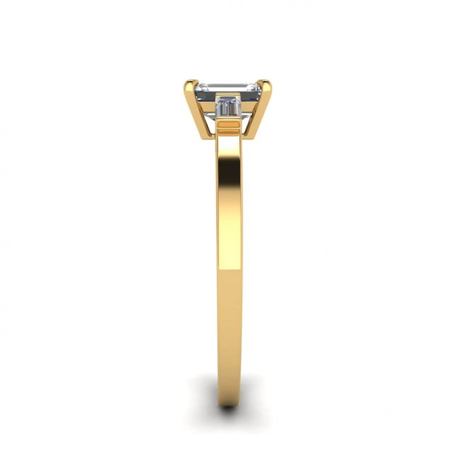 Emerald Cut and Side Baguette Diamond Ring Yellow Gold - Photo 2