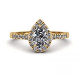 Halo Diamond Pear Shape Ring in 18K Yellow Gold