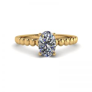 Oval Diamond on Beaded 18K Yellow Gold Ring