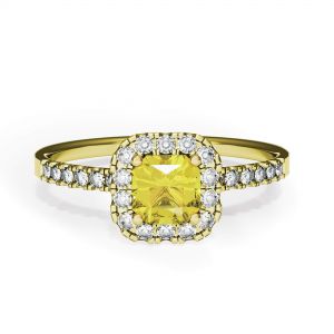 Cushion 0.5 ct Yellow Diamond Ring with Halo Yellow Gold