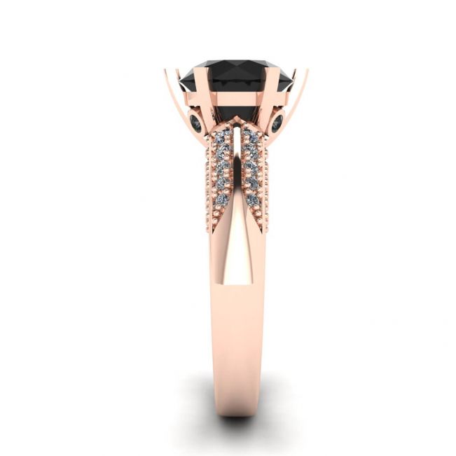 6-Prong Black Diamond with Duo-color Pave Ring Rose Gold - Photo 2