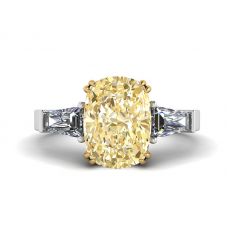 Cushion Yellow Diamond with White Baguettes Ring