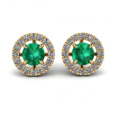 Emerald Stud Earrings with Detachable Diamond Halo Jacket Yellow Gold