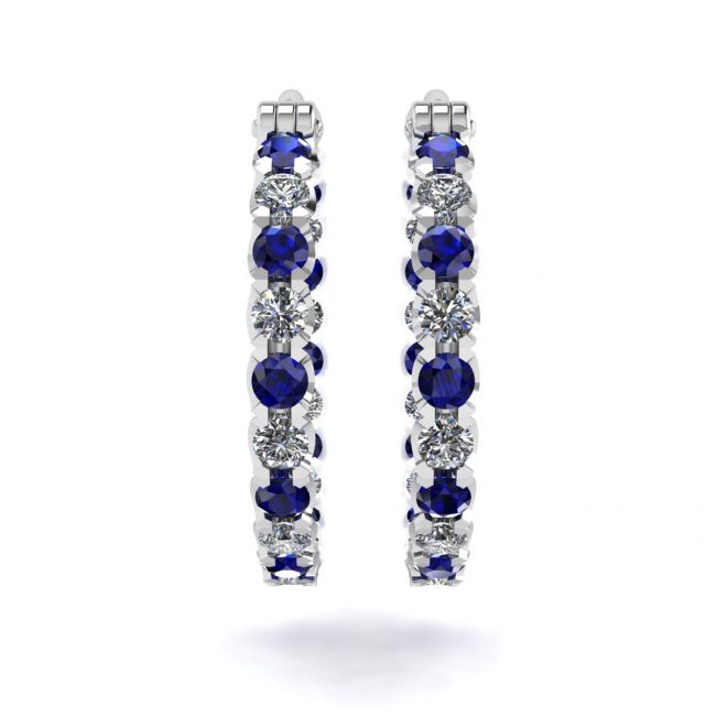 Diamond and Sapphire Hoop Earrings White Gold - Photo 1