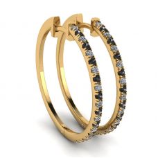 Hoop Black and White Diamond Earrings Yellow Gold