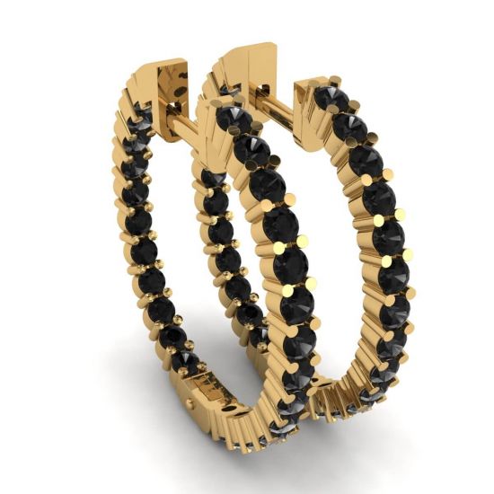 Black Diamond Hoop Earrings Yellow Gold, Enlarge image 1