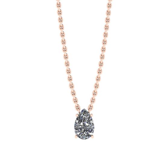 Pear Diamond Solitaire Necklace on Thin Rose Chain, Enlarge image 1