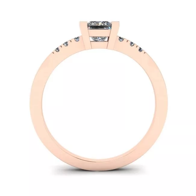 Princess Cut Diamond Ring with 3 Small Side Diamonds Rose Gold - Photo 1