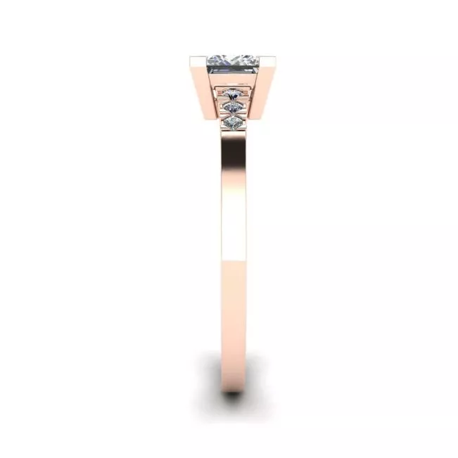 Princess Cut Diamond Ring with 3 Small Side Diamonds Rose Gold - Photo 2