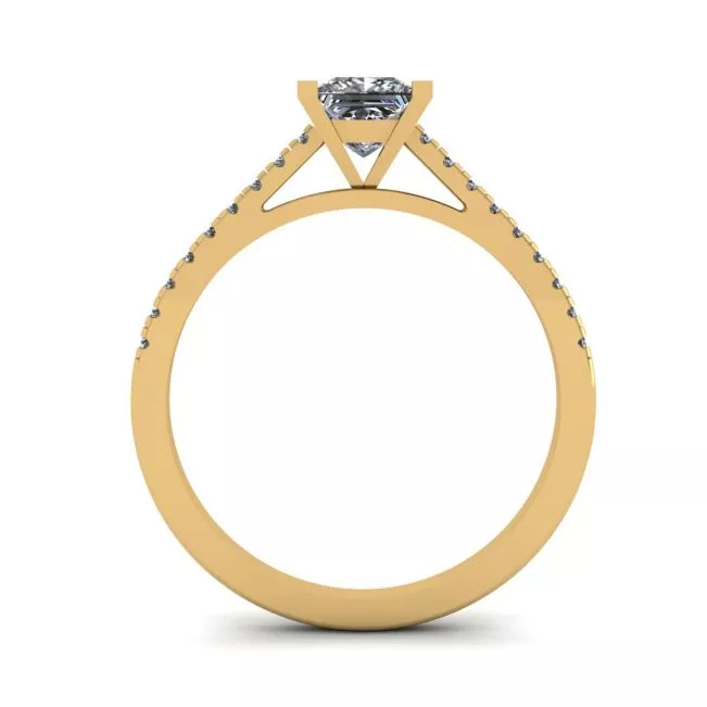 Princess Cut Scalloped Pave Engagement Ring Yellow Gold - Photo 1