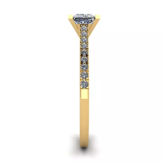 Princess Cut Scalloped Pave Engagement Ring Yellow Gold - Photo 2