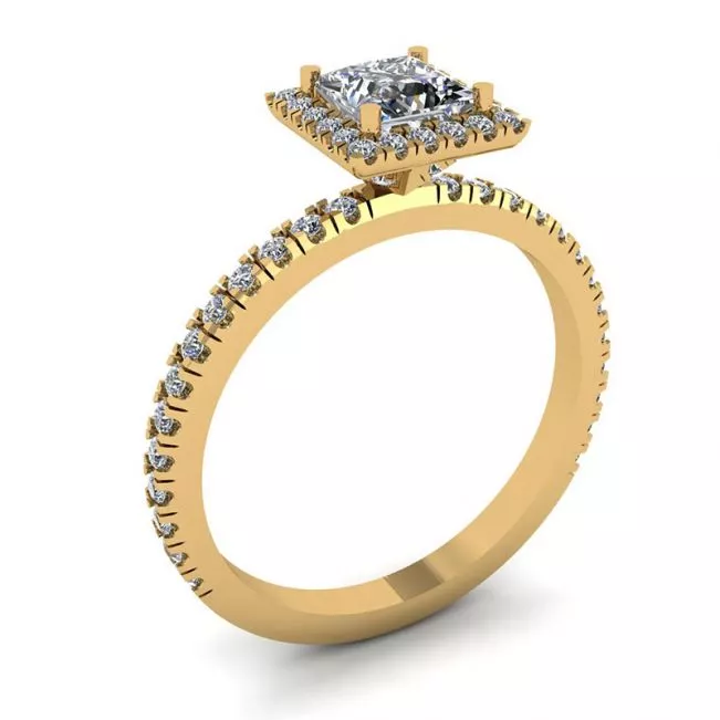 Princess-Cut Floating Halo Diamond Engagement Ring Yellow Gold - Photo 3