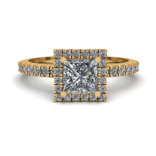 Princess-Cut Floating Halo Diamond Engagement Ring Yellow Gold