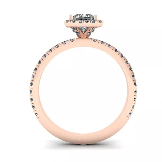 Princess-Cut Floating Halo Diamond Engagement Ring Rose Gold - Photo 1
