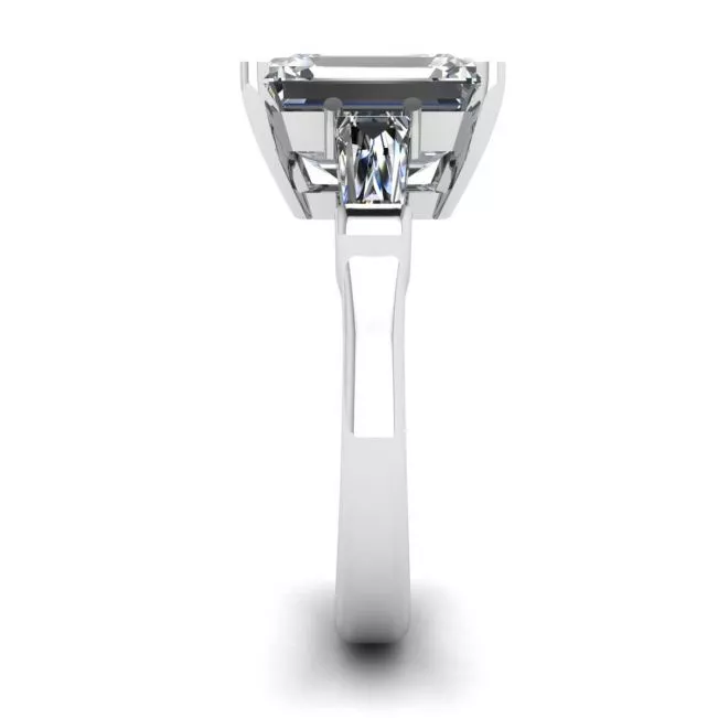 Three-Stone Emerald and Baguette Diamond Engagement Ring - Photo 2