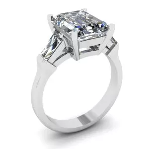Three-Stone Emerald and Baguette Diamond Engagement Ring - Photo 3