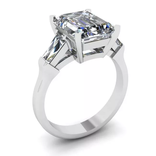 Three-Stone Emerald and Baguette Diamond Engagement Ring - Photo 3