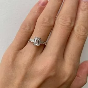 Three-Stone Emerald and Baguette Diamond Engagement Ring - Photo 4