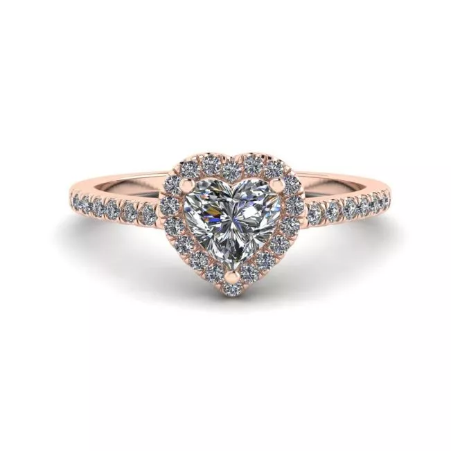 Heart Diamond Halo Engagement Ring Rose Gold