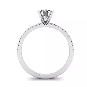 Classic Round Diamond Ring with thin side pave White Gold - Photo 1