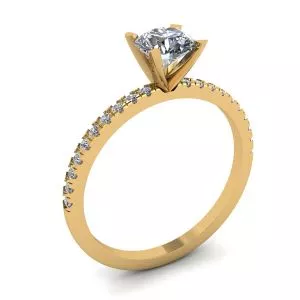 Classic Round Diamond Ring with thin side pave Yellow Gold - Photo 3