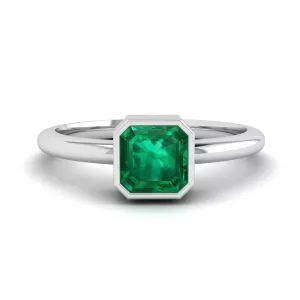 Stylish Square Emerald Ring in 18K White Gold