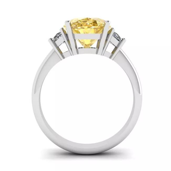 Oval Yellow Diamond with Side Half-Moon White Diamonds Ring White Gold - Photo 1