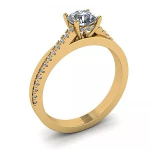 Asymmetrical Side Pave Engagement Ring Yellow Gold - Photo 3