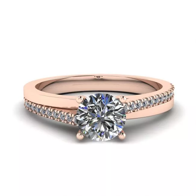 Asymmetrical Side Pave Engagement Ring Rose Gold