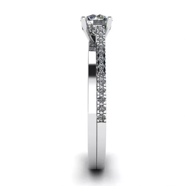 Asymmetrical Side Pave Engagement Ring White Gold - Photo 2