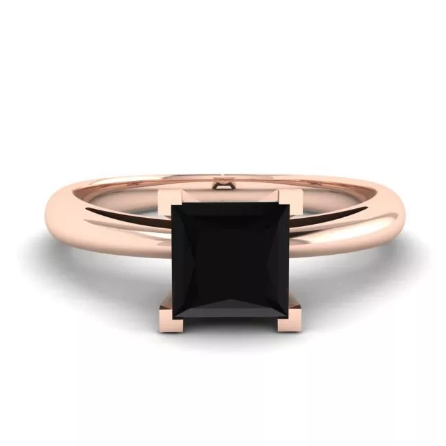 Square Black Diamond Ring Rose Gold