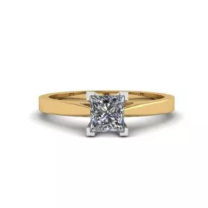 Futuristic Style Princess Cut Diamond Ring in Yellow Gold