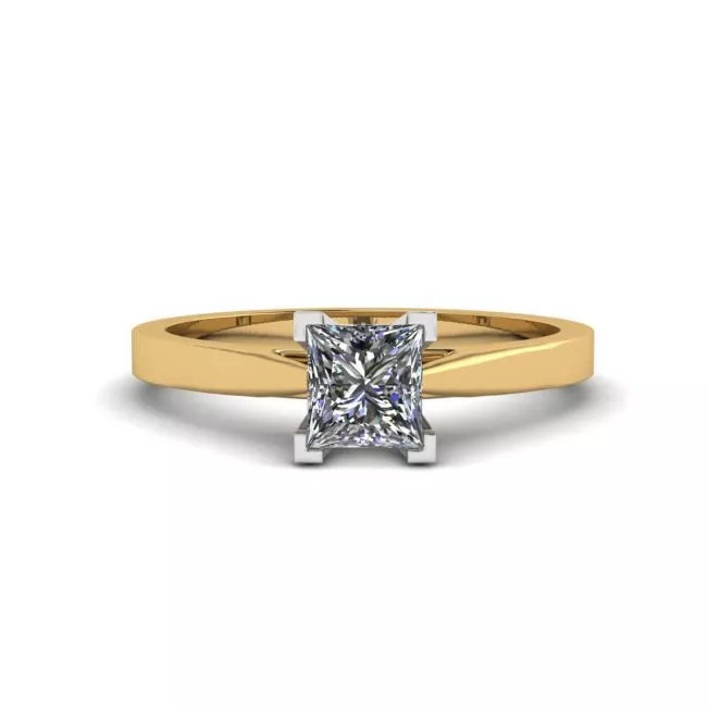 Futuristic Style Princess Cut Diamond Ring in Yellow Gold