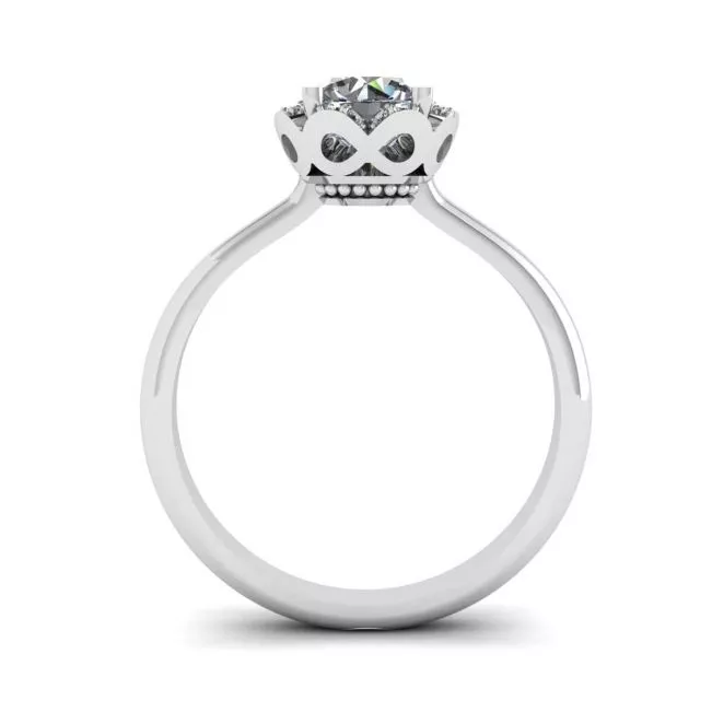 Lace Flower Cushion Diamond Ring White Gold - Photo 1