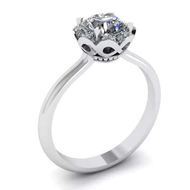 Lace Flower Cushion Diamond Ring White Gold - Photo 3