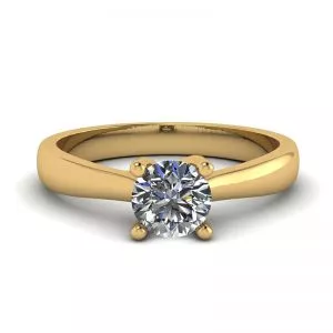 Crossing Prongs Ring with Round Diamond 18K Yellow Gold
