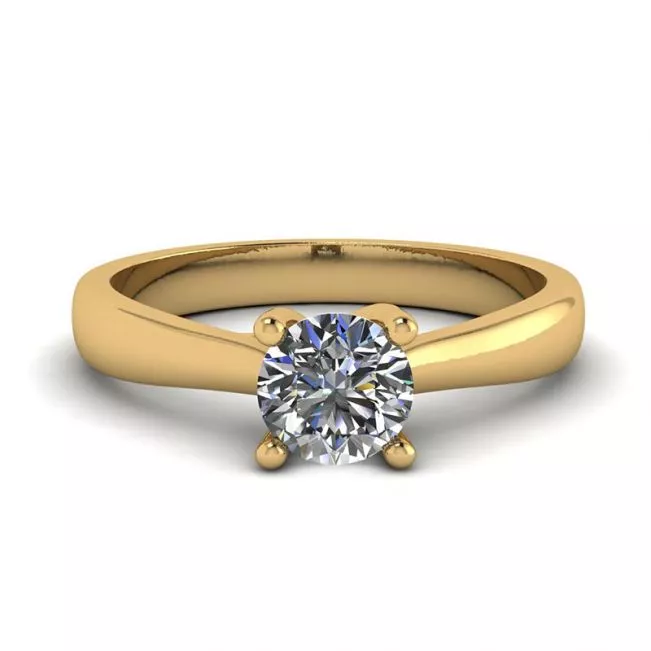 Crossing Prongs Ring with Round Diamond 18K Yellow Gold