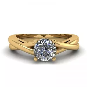 X Cross Ring with Round Diamond Yellow Gold