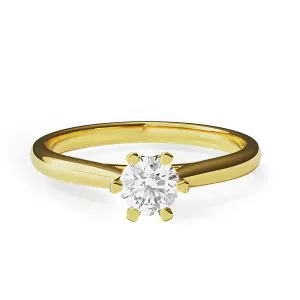 Crown diamond 6-prong engagement ring in yellow gold
