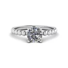 Round Diamond Solitaire on Beaded Ring in White Gold