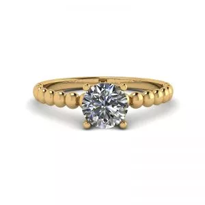 Round Diamond Solitaire on Beaded Ring in Yellow Gold