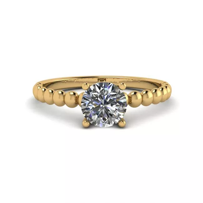 Round Diamond Solitaire on Beaded Ring in Yellow Gold