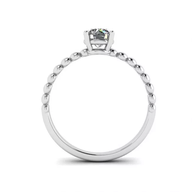 Round Diamond Solitaire on Beaded Ring in White Gold - Photo 1