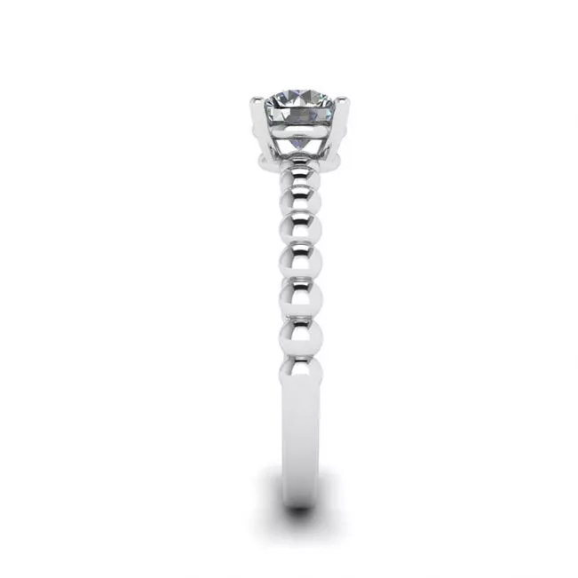 Round Diamond Solitaire on Beaded Ring in White Gold - Photo 2