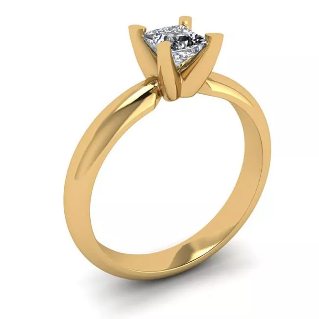 Yellow Gold Ring with Princess Cut Diamond - Photo 3