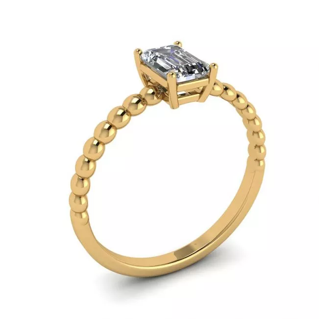 Bearded Ring with Emerald Cut Diamond Yellow Gold - Photo 3