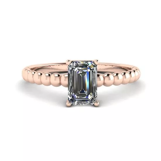 Bearded Ring with Emerald Cut Diamond Rose Gold, Enlarge image 1