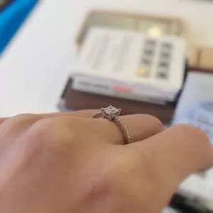 Princess Cut Diamond Ring with Side Pave in 18K Yellow Gold - Photo 5